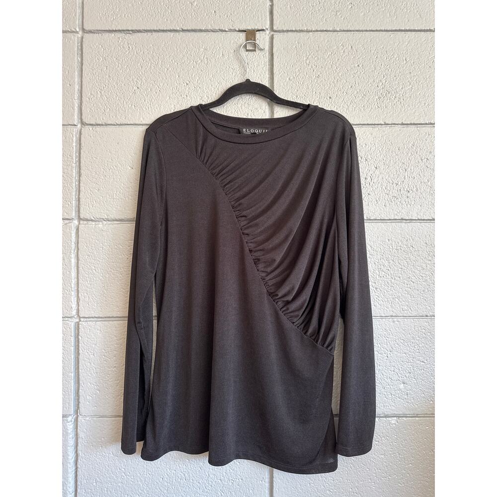 Eloquii Black Ruched Long-Sleeve Mesh Top Size 18/20